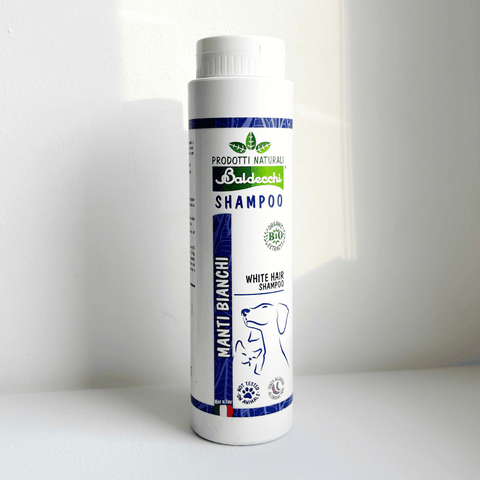 Shampoo for white furred dogs.