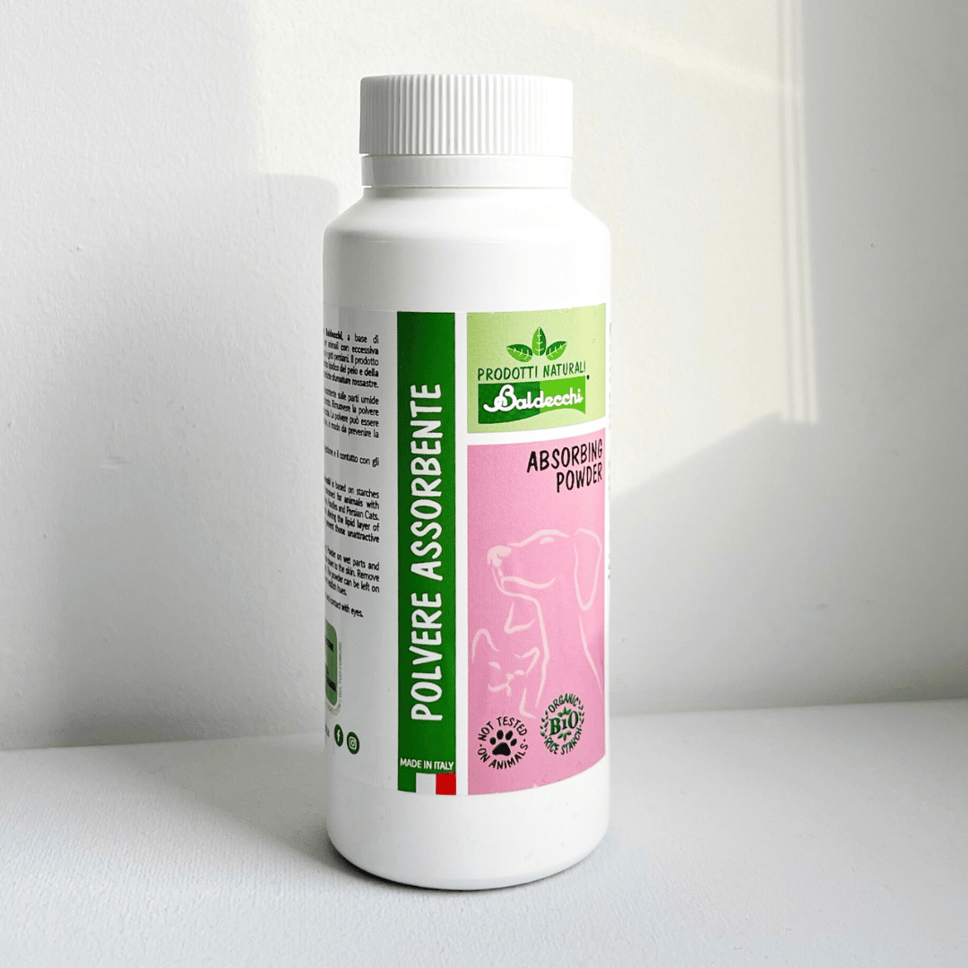 Absorbing powder for under eye treatment in dogs.